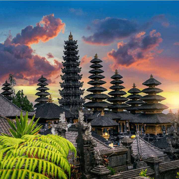 Besakih temple at sunset in Bali, Indonesia.