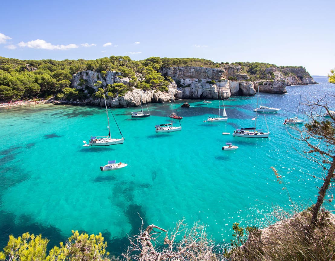 Panorama view of Macarella beach in Menorca, Balearic Islands, Spain