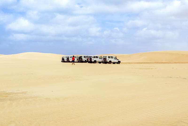 Parking vehicles on Praia de Santa Monica, Boa Vista, Cape Verde
