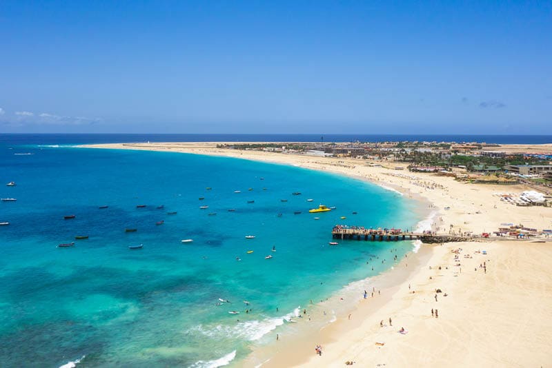 Aerial view of Santa Maria beach in Sal Island Cape Verde - Cabo Verde