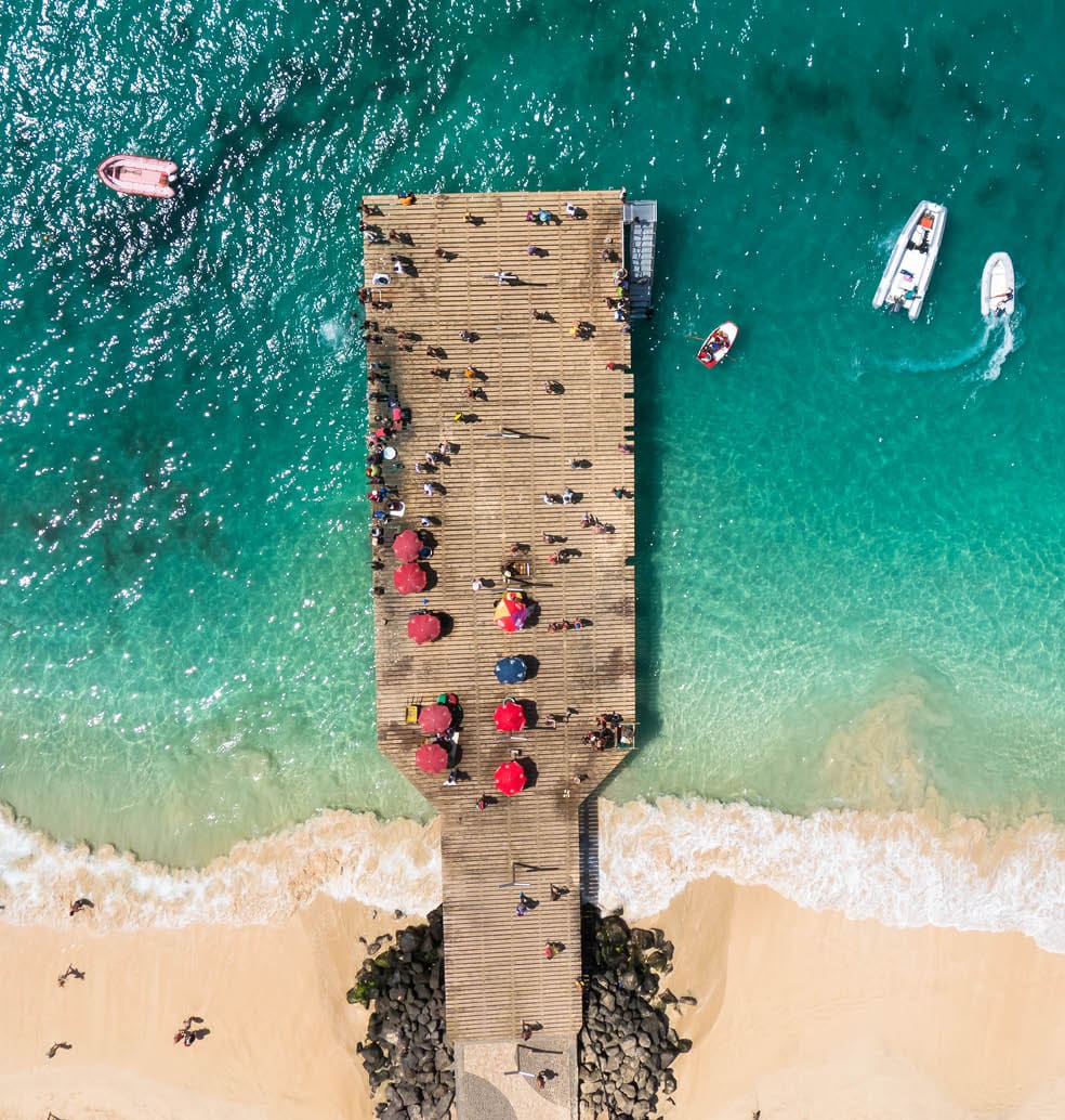 Aerial view of Santa Maria beach pontoon in Sal Island Cape Verde - Cabo Verde