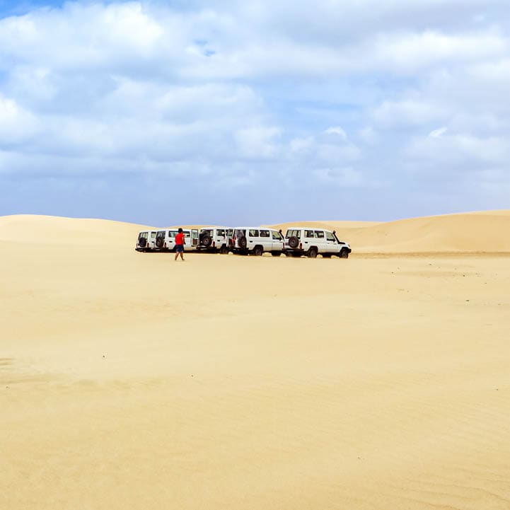 Parking vehicles on Praia de Santa Monica, Boa Vista, Cape Verde