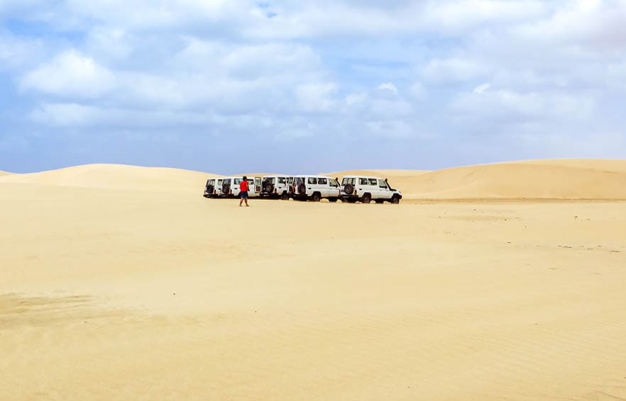 Parking vehicles on Praia de Santa Monica, Boa Vista, Cape Verde