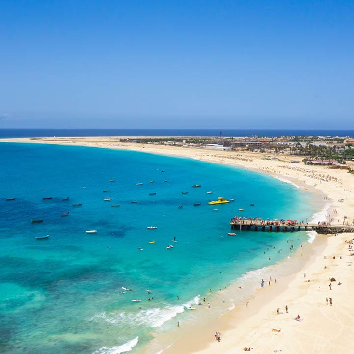 Aerial view of Santa Maria beach in Sal Island Cape Verde - Cabo Verde