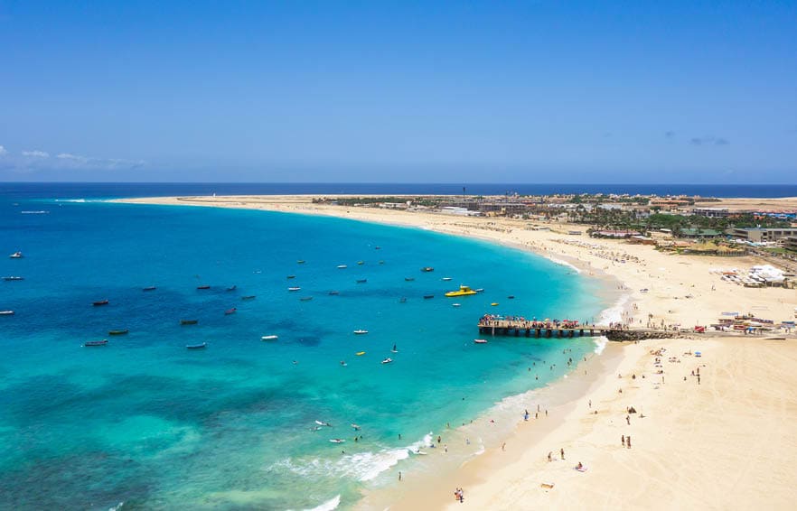 Aerial view of Santa Maria beach in Sal Island Cape Verde - Cabo Verde