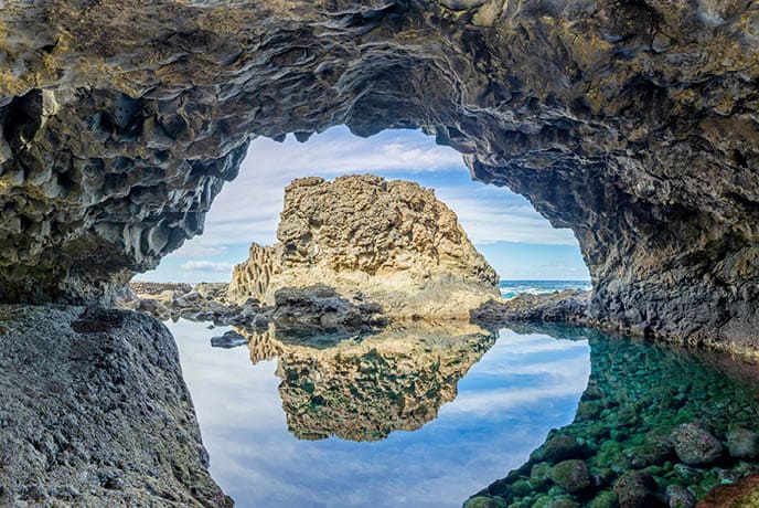 Volcanic Cavern at beach Charco Azul - El Hierro, Canary Islands