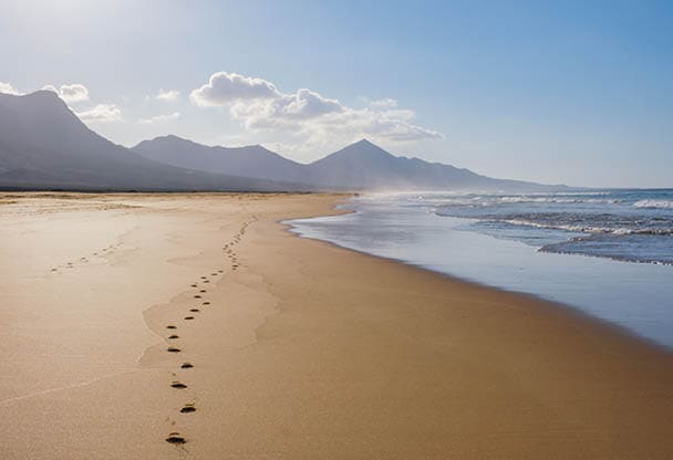 Beach Cofete on the Canary Island Fuerteventura with golden sand.