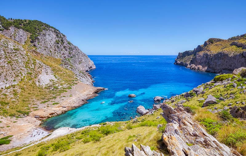 View of Cala Figuera a bay in the community Pollenca, near the Cap Formentor on the Spanish island of Majorca. The bay of Cala Figuera (not to be confused with the village of Cala Figuera in the southeast of Mallorca) is tucked away in the north of the island, on the peninsula of Formentor.