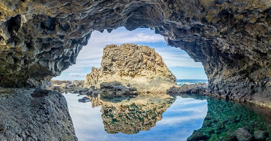 Volcanic Cavern at beach Charco Azul - El Hierro, Canary Islands