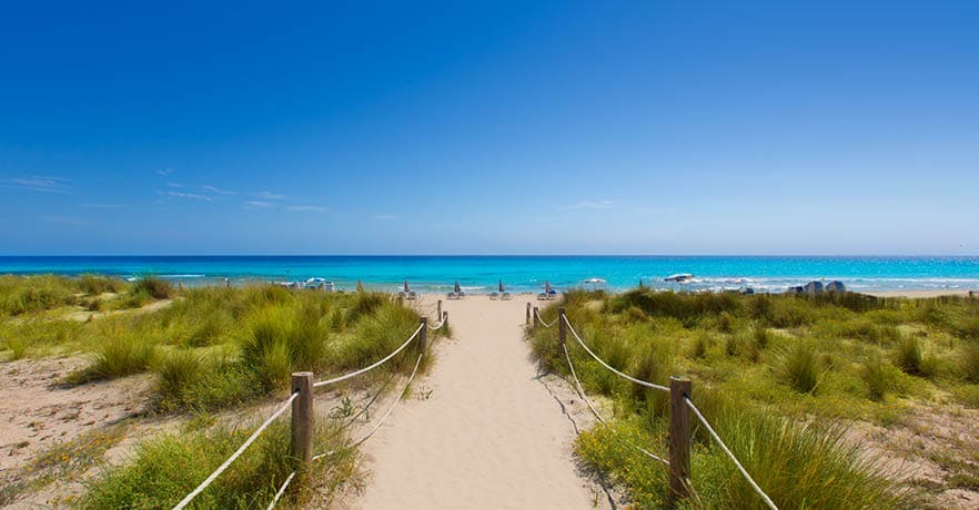 Alaior Cala Son Bou in Menorca turquoise beach at Balearic islands