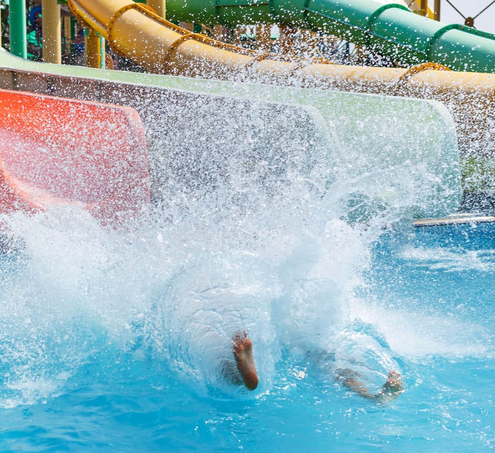 Blue waterpark on sky background