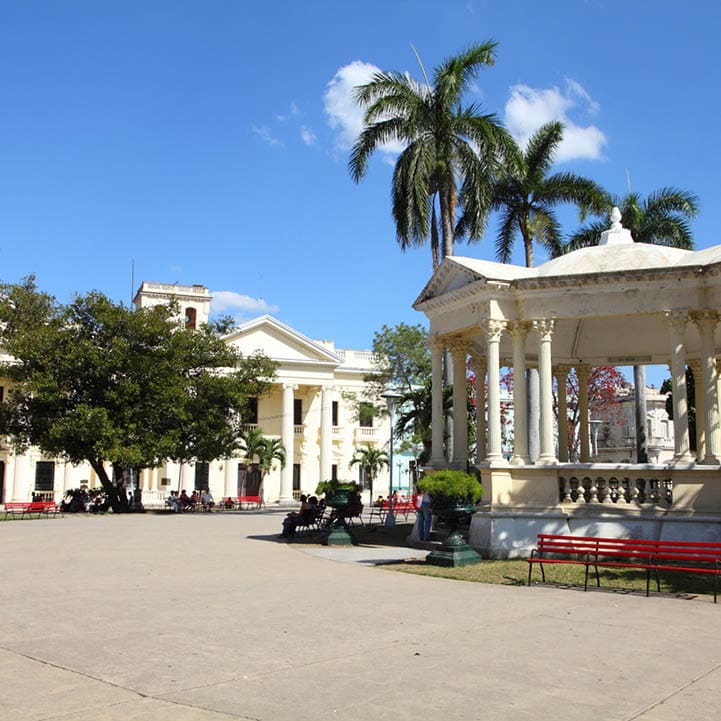 Main Square in Santa Clara, Cuba. Palm trees.