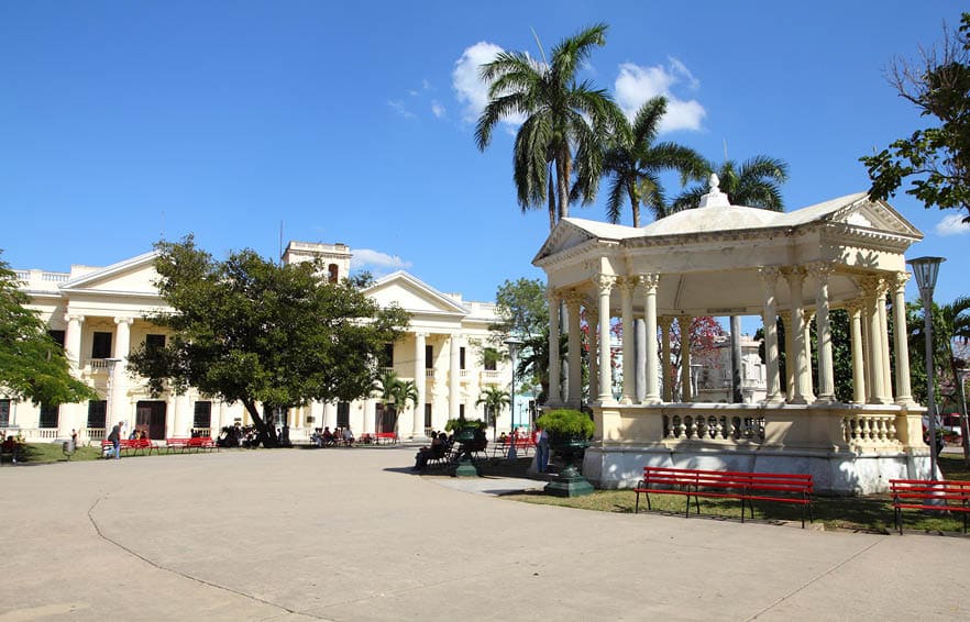 Main Square in Santa Clara, Cuba. Palm trees.
