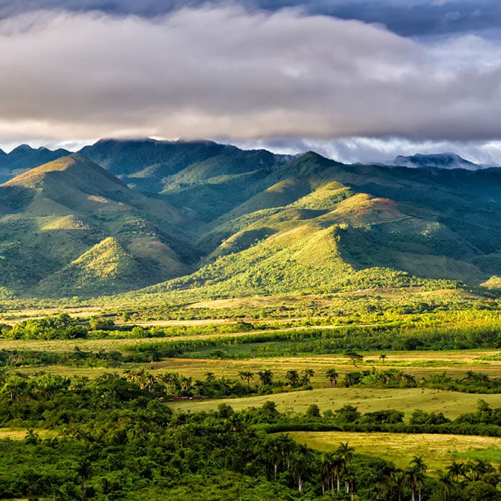 Valle de los Ingenios (Valley sugar mills) in Cuba, a famous tourist destination and a major sugarcane growing area. Trinidad 