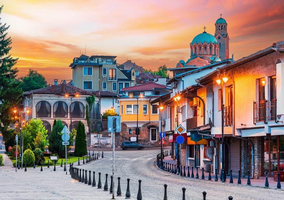 Veliko Tarnovo, Bulgaria. Tsarevets old town in historical city Veliko Tarnovo, former bulgarian capital, beautiful summer evening.