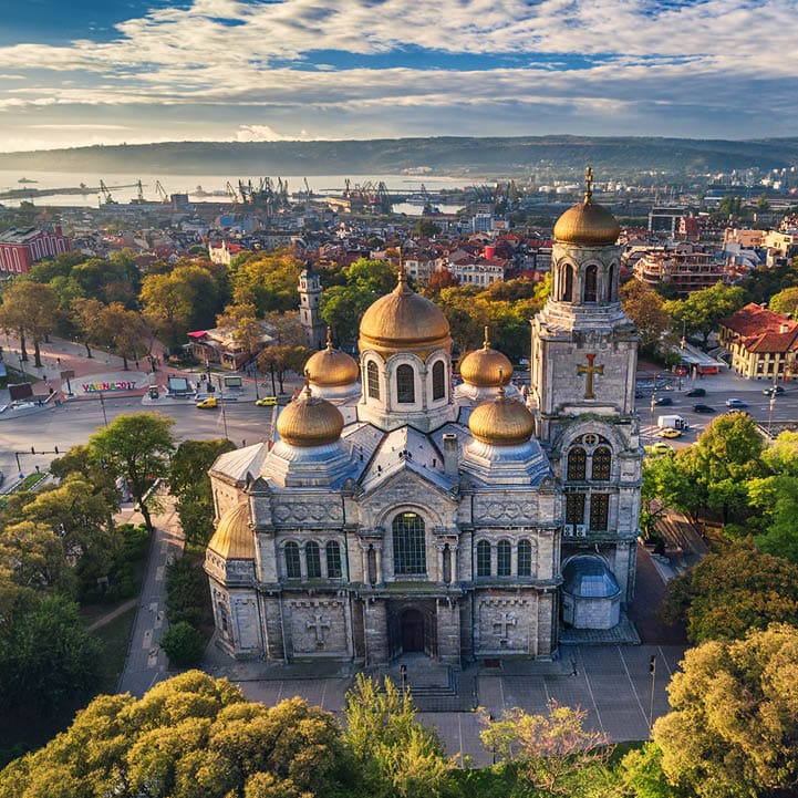 Aerial view of The Cathedral of the Assumption in Varna