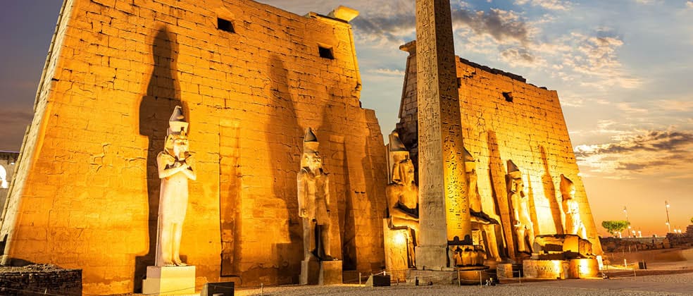 Luxor Temple side view, beautiful sunset light, Egypt