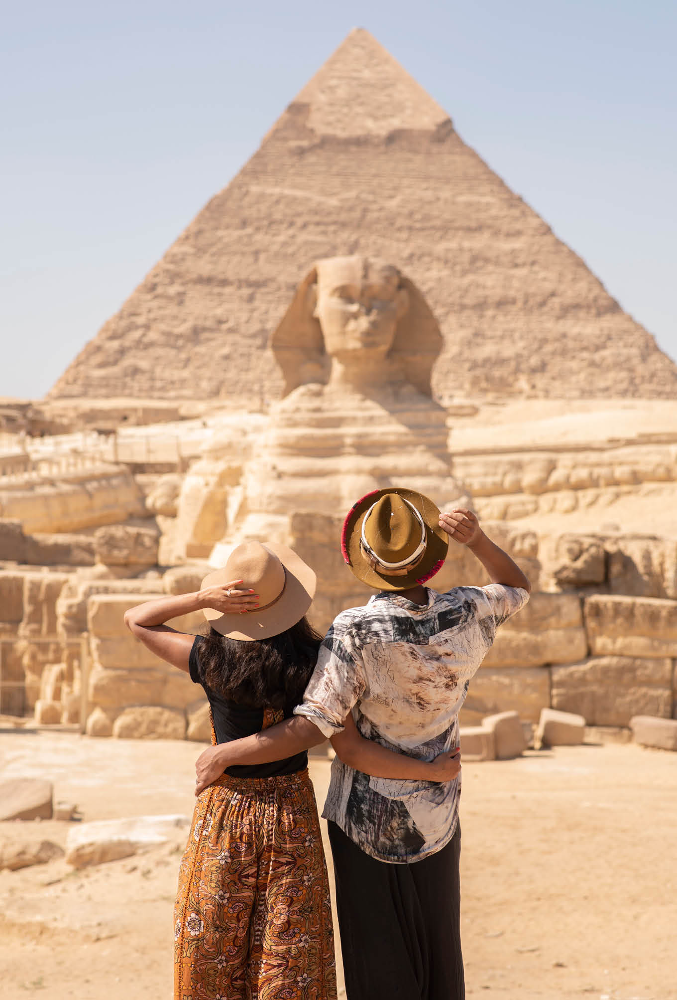 A couple at Giza Pyramids, Sphinx