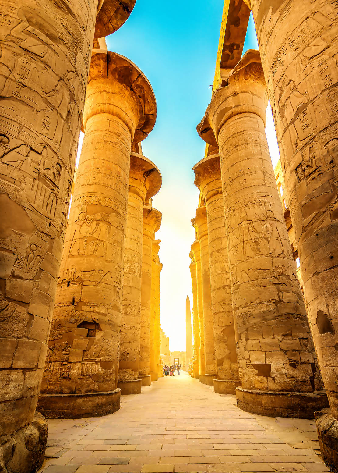 Luxor Karnak temple. The pylon with blue sky