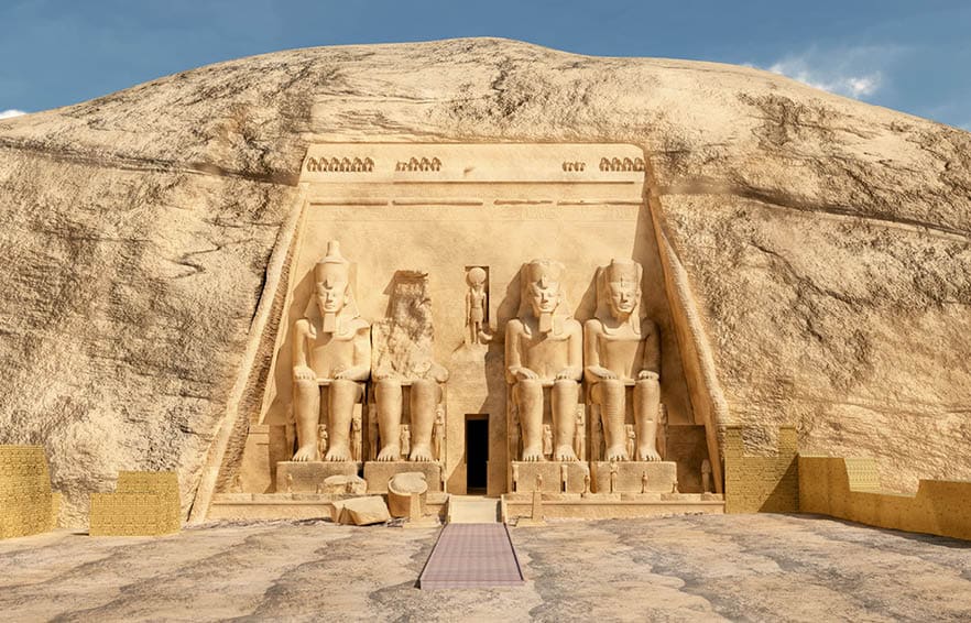 Computer generated 3D illustration with the great temple of Abu Simbel in Egypt