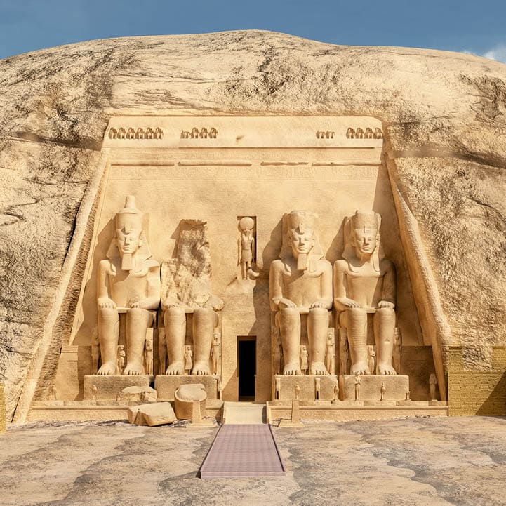 Computer generated 3D illustration with the great temple of Abu Simbel in Egypt