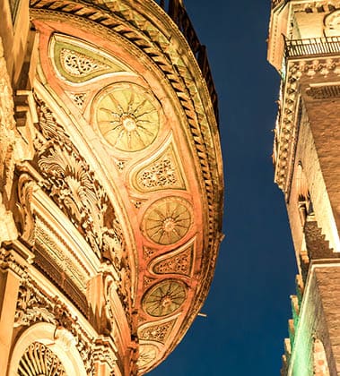 Beautifully lit Islamic Cairo at night, El Moez Street, Khan el Khalili, Cairo, Egypt