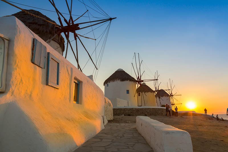 Mykonos windmill at sunset, greece