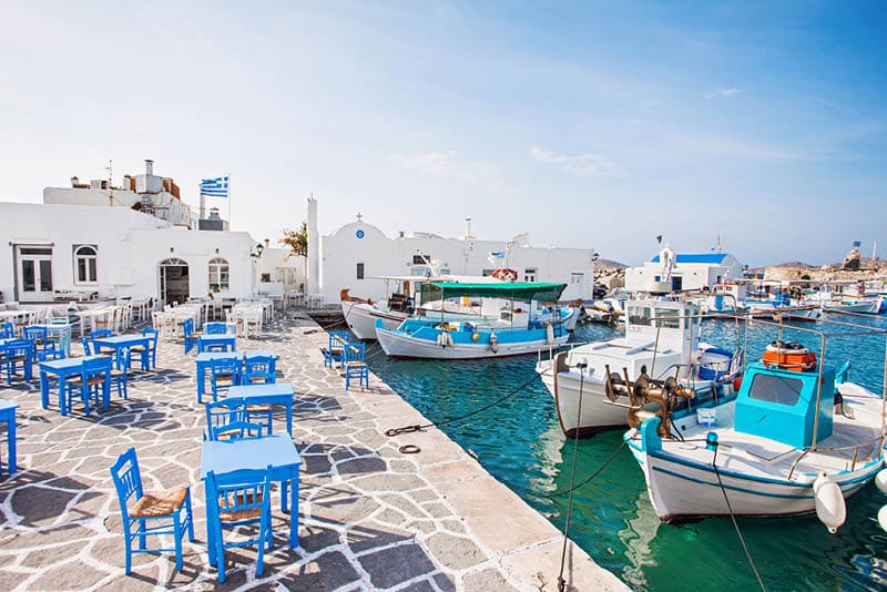 Greek fishing village in Paros, Naoussa, Greece. Popular touristic destination