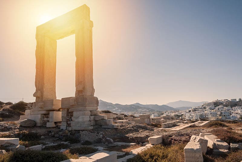 Portara of Naxos, famous landmark of greece, at sunset