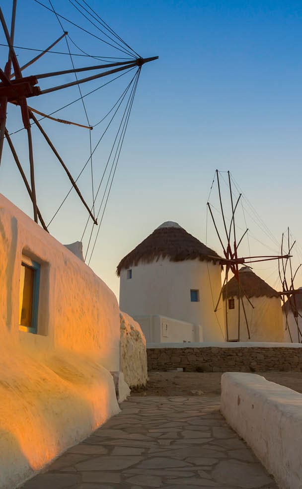 Mykonos windmill at sunset, greece