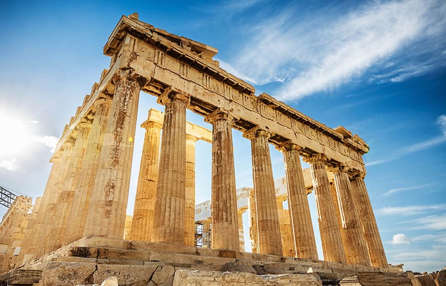 “The Parthenon on the Athenian Acropolis in Sunlight. The Temple is dedicated to the Greek Goddess Athena. Athens, Greece."