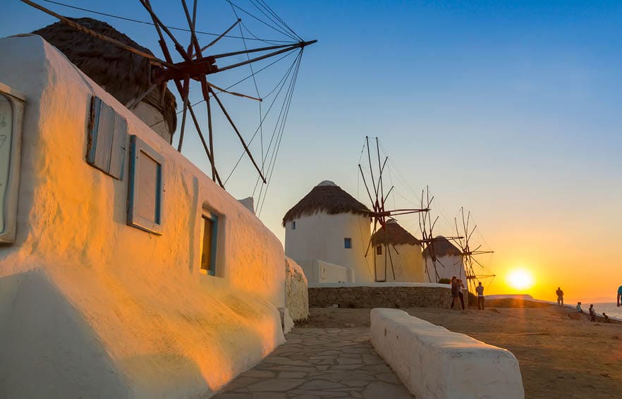 Mykonos windmill at sunset, greece