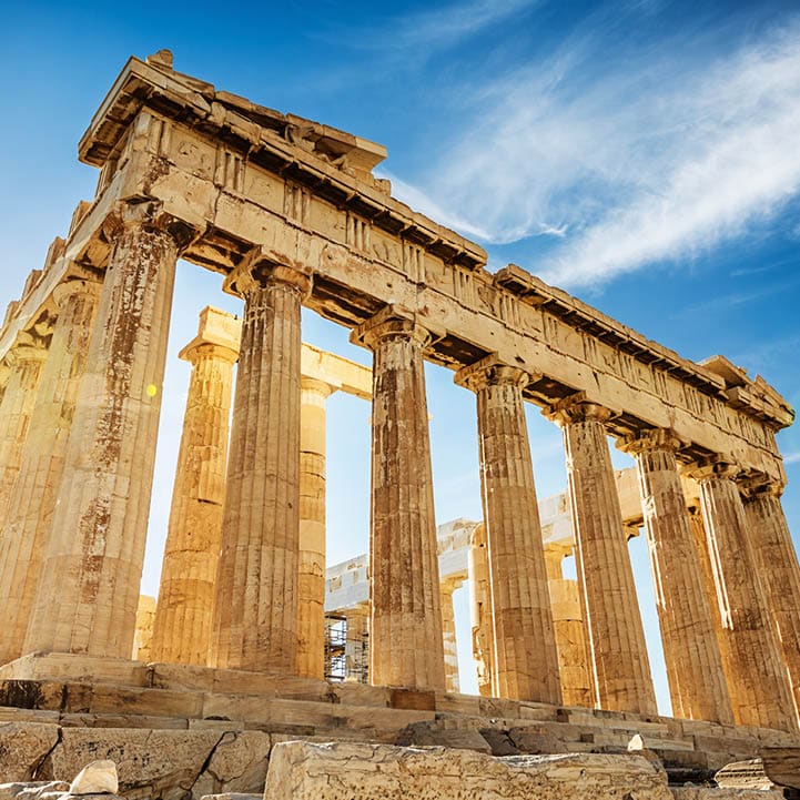 “The Parthenon on the Athenian Acropolis in Sunlight. The Temple is dedicated to the Greek Goddess Athena. Athens, Greece."
