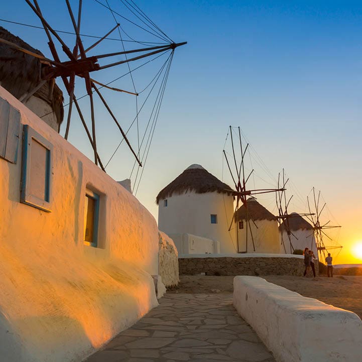 Mykonos windmill at sunset, greece
