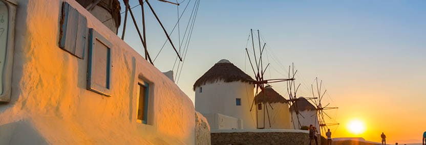 Mykonos windmill at sunset, greece