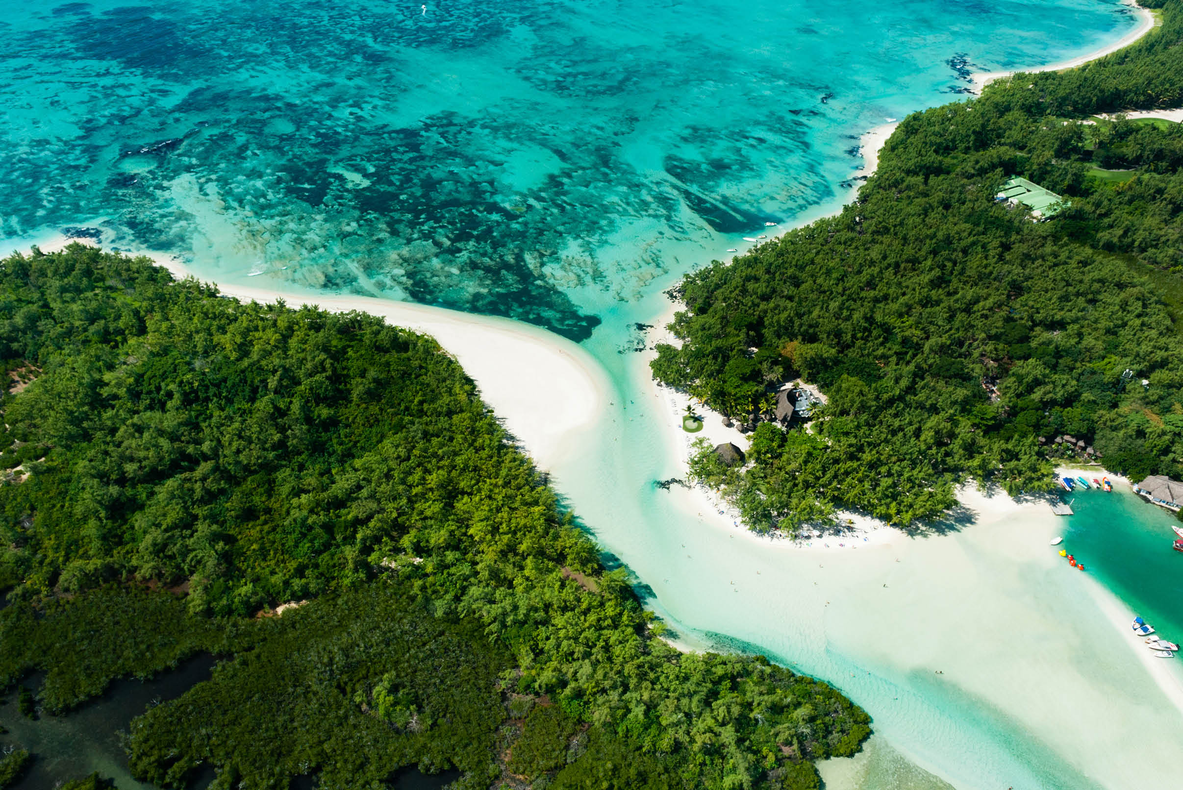 Aerial picture of Mauritius Island, l'ile aux Cerfs and the beautiful lagoon of Mauritius