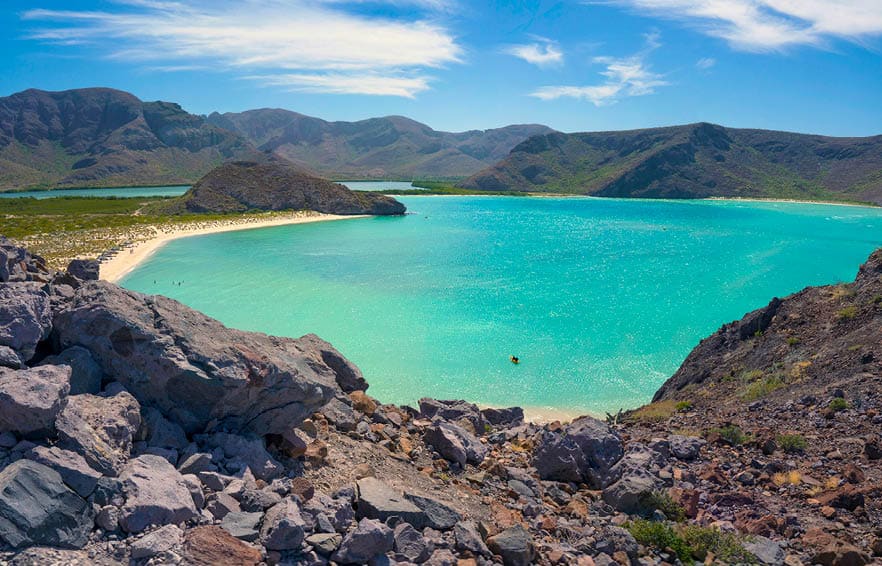 Balandra Bay (Bahia Balandra) just north of La Paz is one of the most beautiful coastal areas in Mexico. The bay is on the Sea of Cortez side of Baja California Sur.