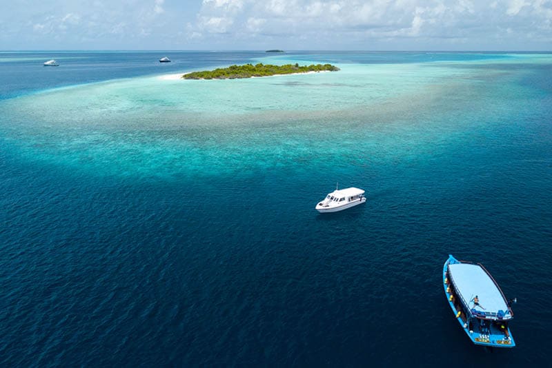 Aerial view of the Maldives, Baa Atoll.