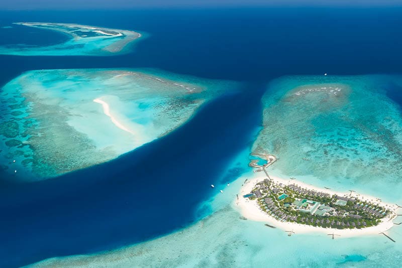 Beautiful huge aerial of the islands and sandbars of the stunning Fushifaru Lhaviyani Atoll, Maldives. Converted from RAW