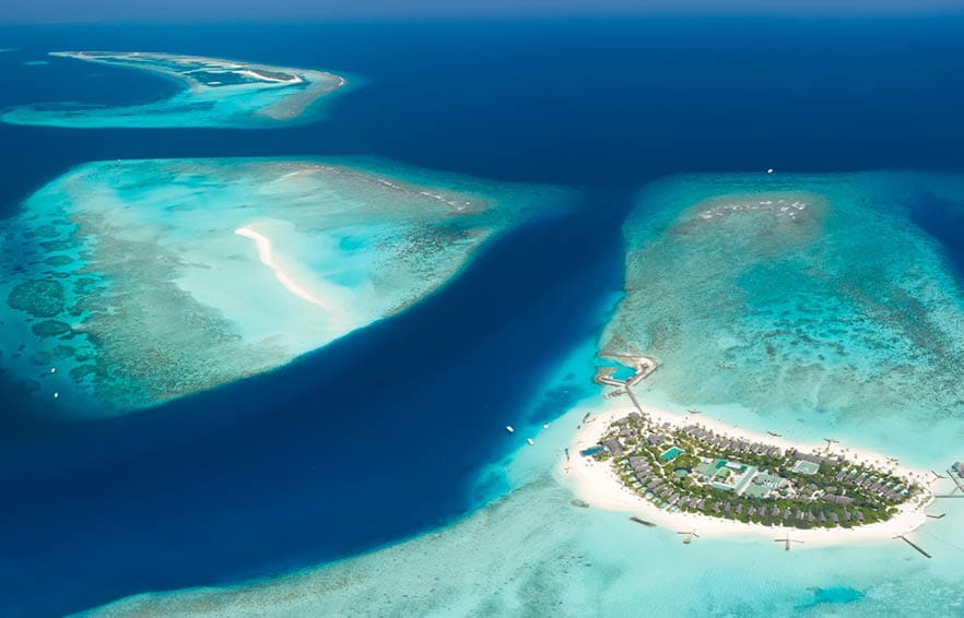 Beautiful huge aerial of the islands and sandbars of the stunning Fushifaru Lhaviyani Atoll, Maldives. Converted from RAW