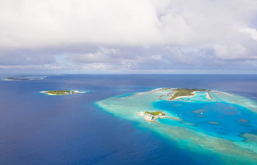 Aerial view on Maldives island, Raa atol