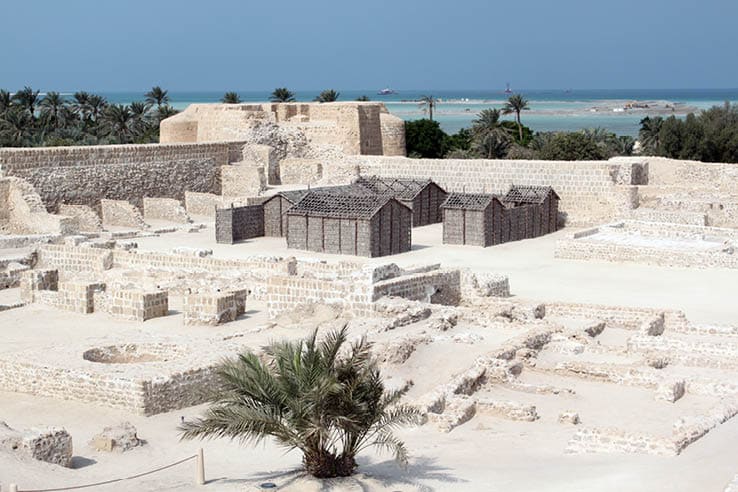 Persian gulf and ruins of fort Bahrein near Manama city
