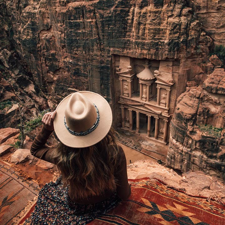 Girl at the wonder of the world Petra in Jordan