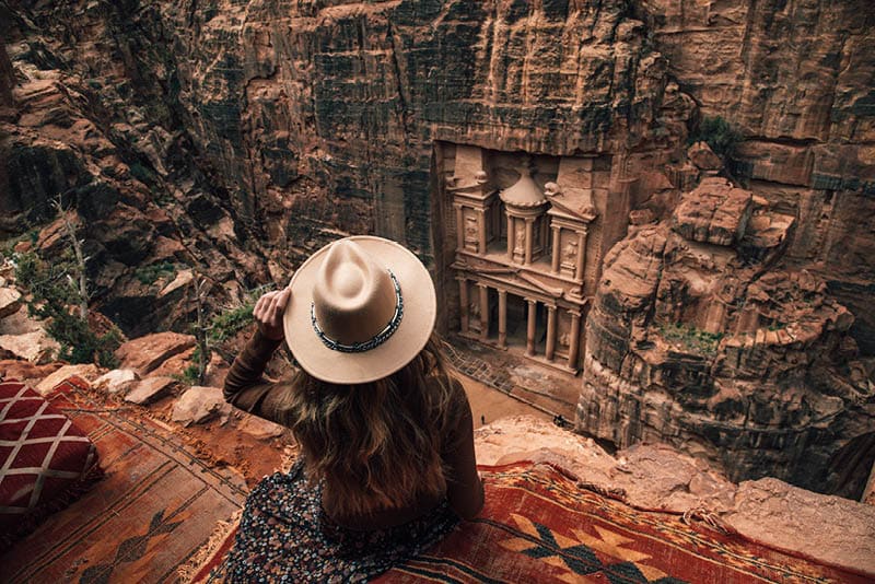 Girl at the wonder of the world Petra in Jordan