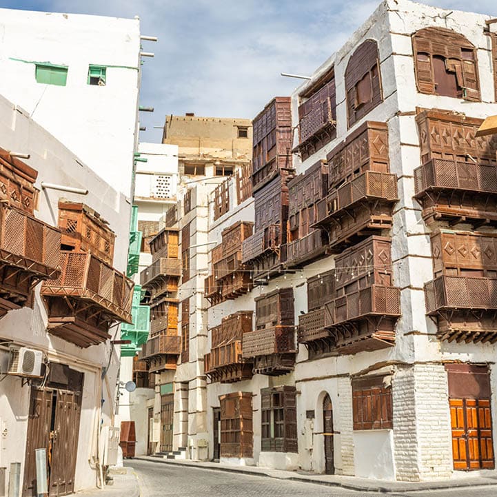 Al-Balad old town with traditional muslim houses with wooden windows and balconies, Jeddah, Saudi Arabia8
