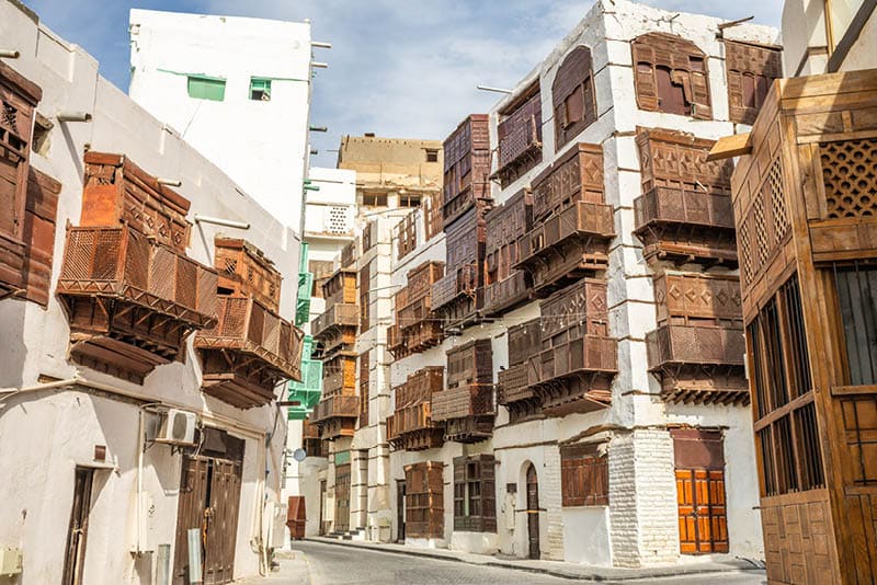 Al-Balad old town with traditional muslim houses with wooden windows and balconies, Jeddah, Saudi Arabia8