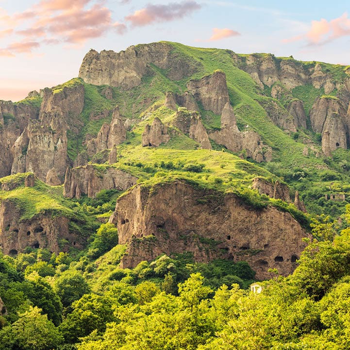 A view of the ancient cave city of Khndzoresk in Armenia is a popular tourist and historical destination for tourism and explore