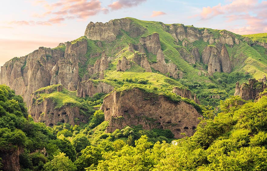 A view of the ancient cave city of Khndzoresk in Armenia is a popular tourist and historical destination for tourism and explore