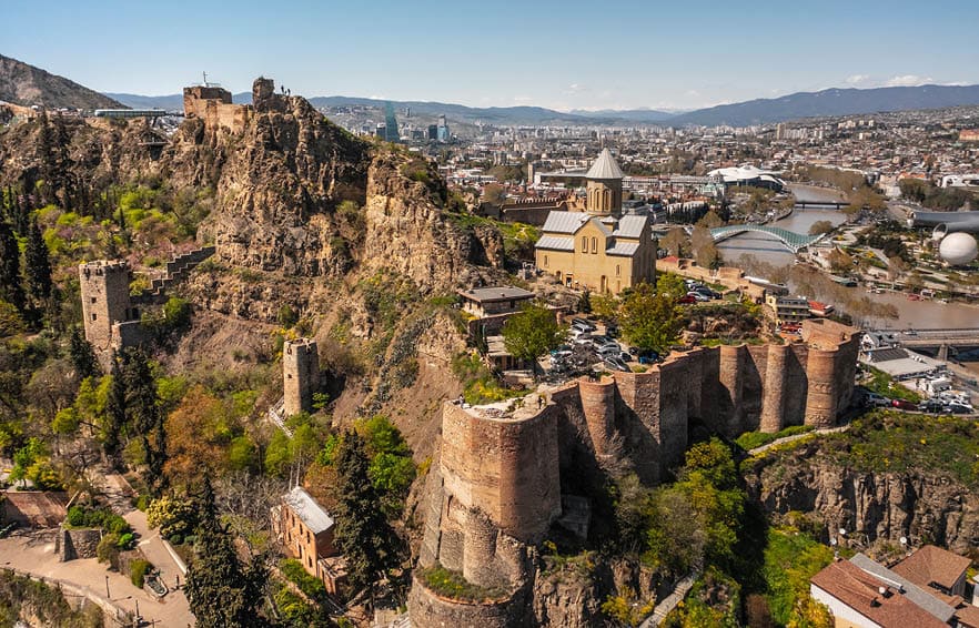 Aerial view of Narikala Fortress in Tbilisi