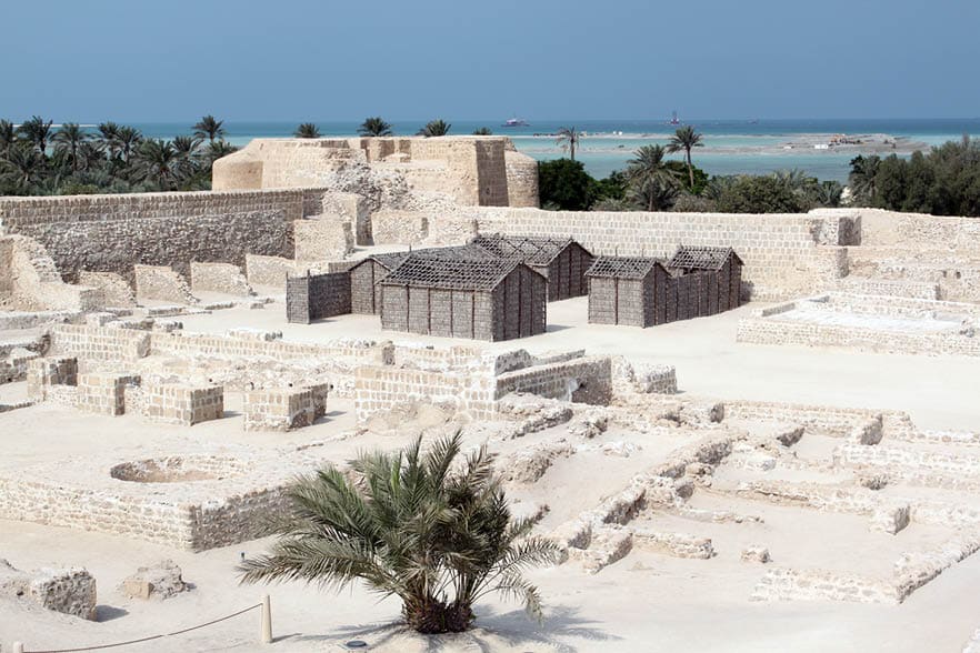 Persian gulf and ruins of fort Bahrein near Manama city